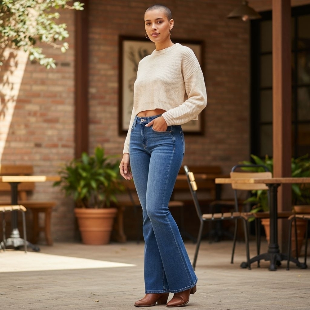 NWT‎ High Waisted Strech Classic Blue Flared Women Jeans Multiple Sizes
